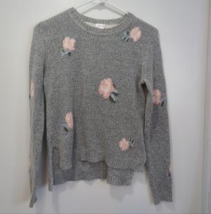 Gray pink rose sweater xs xhilaration